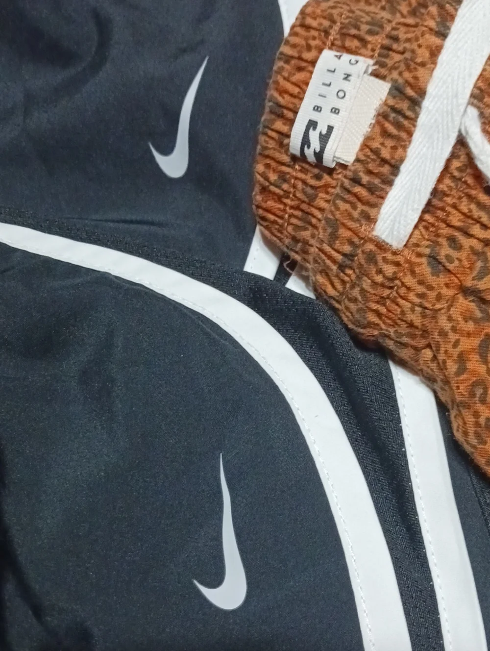 Nike Kids Black Shorts with White Trim and Brown Leopard Print Pair